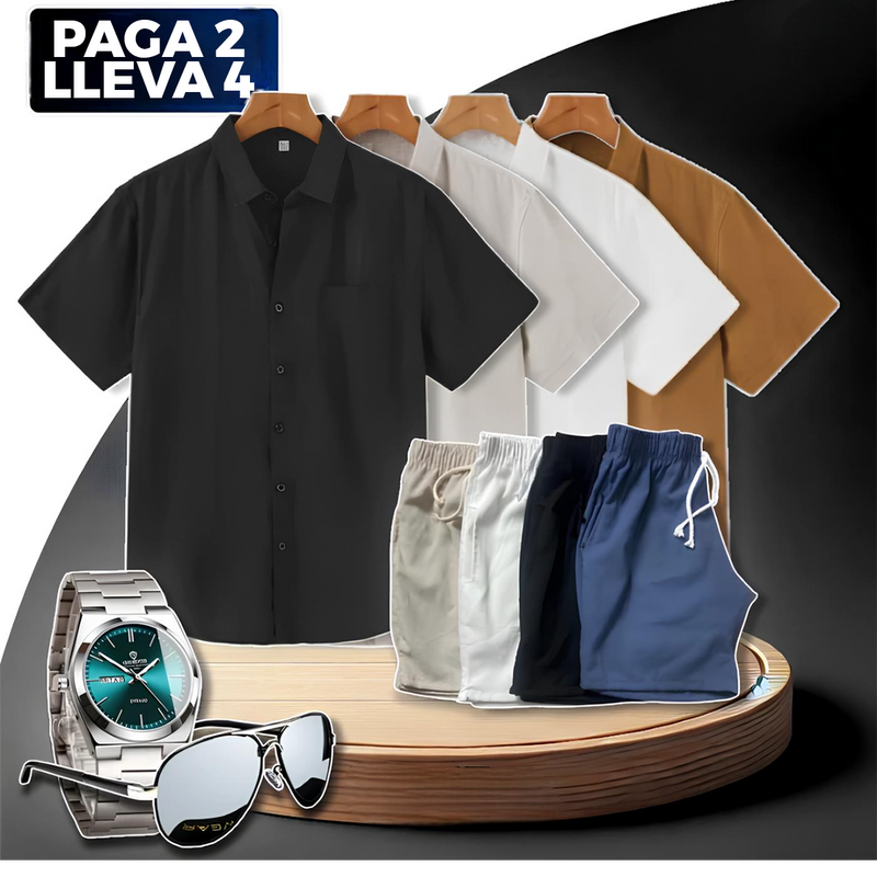 [Paga 2, Llevá 4] Kit Camisas Iron de Lino + REGALOS: 4 Shorts de Lino, Reloj y Gafas de Sol | PROMOCIÓN ESPECIAL 30 AÑOS - ENVÍO GRATIS