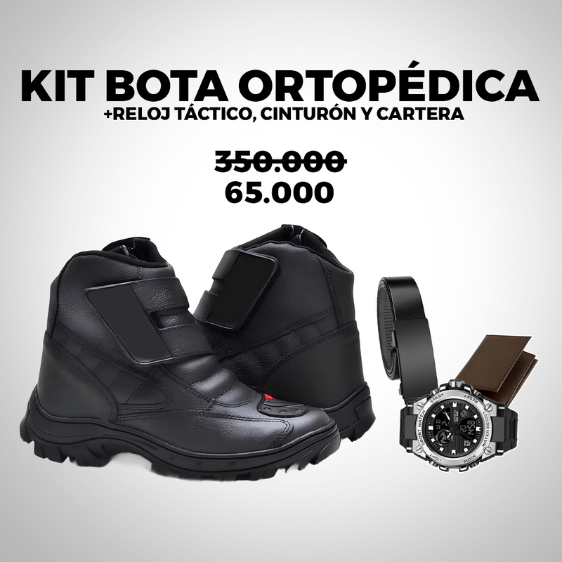 Kit Bota Ortopédica Vulkan con Caña Media de Cuero Floater + REGALOS: Reloj Táctico, Cinturón y Billetera. | PROMOCIÓN ESPECIAL 30 AÑOS - ENVÍO GRATIS