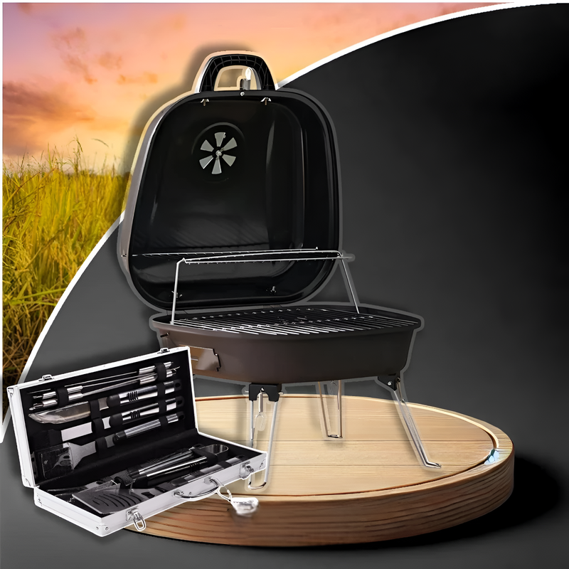 Kit Parrilla a Carbón Portátil + REGALOS: Juego de Asado de 23 Piezas de Acero | PROMOCIÓN ESPECIAL 30 AÑOS - ENVÍO GRATIS