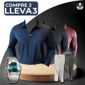 [PAGA 2, LLEVA 3] KIT DE CAMISAS POLO DOMIRAN DE SEDA HIELO Y POLIÉSTER + REGALOS: RELOJ Y 2 PANTALONES AJUSTABLES