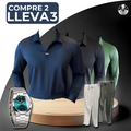 [PAGA 2, LLEVA 3] KIT DE CAMISAS POLO DOMIRAN DE SEDA HIELO Y POLIÉSTER + REGALOS: RELOJ Y 2 PANTALONES AJUSTABLES