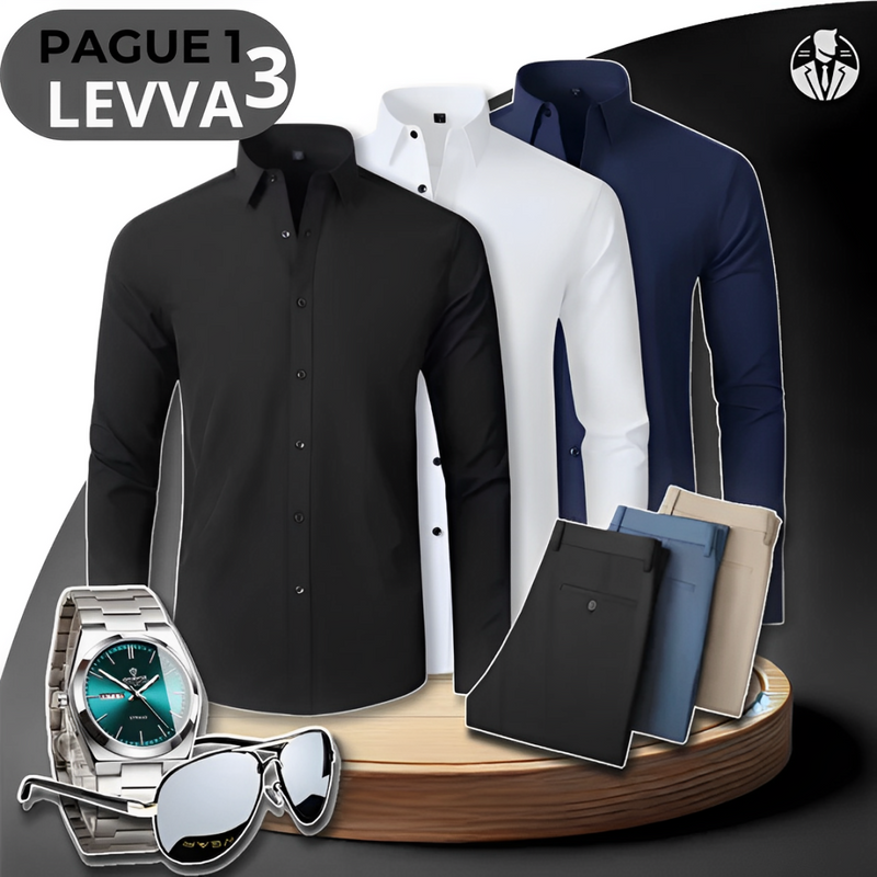 [PAGA 1, LLEVE 3] Camisas Sociales Manga Larga Bold De Seda Color Hielos + Obsequios: 3 PANTALONES, RELOJ Y ANTEOJOS