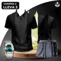 [PAGA 2, LLEVA 3] Camisa Polo Casual Italiana De Seda Hielo Y Poliéster + Regalos: 3 BERMUDAS Y UN RELOJ.