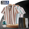Paga 2, Lleva 3 Kit de Camisas a Rayas Zark + Pantalones Ajustables y Reloj | PROMOCIÓN ESPECIAL 30 AÑOS - ENVÍO GRATIS
